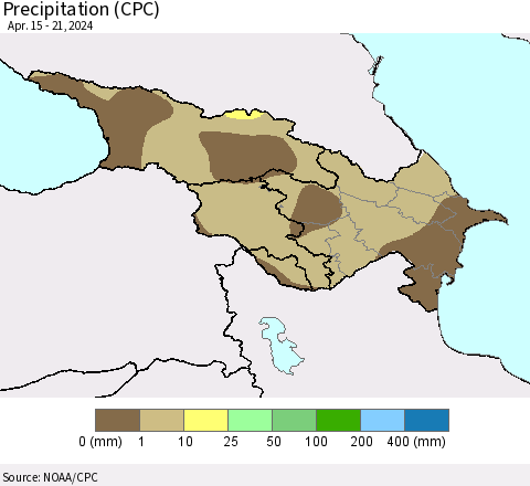 Azerbaijan, Armenia and Georgia Precipitation (CPC) Thematic Map For 4/15/2024 - 4/21/2024