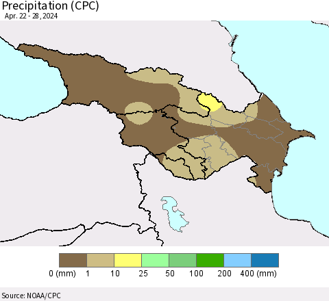 Azerbaijan, Armenia and Georgia Precipitation (CPC) Thematic Map For 4/22/2024 - 4/28/2024