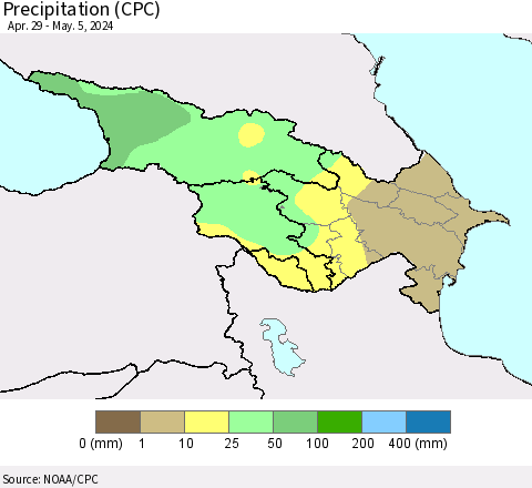 Azerbaijan, Armenia and Georgia Precipitation (CPC) Thematic Map For 4/29/2024 - 5/5/2024
