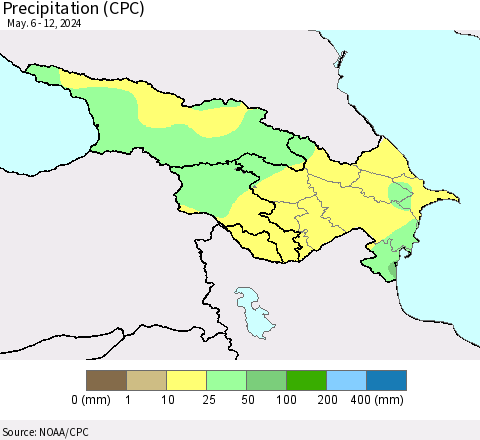 Azerbaijan, Armenia and Georgia Precipitation (CPC) Thematic Map For 5/6/2024 - 5/12/2024