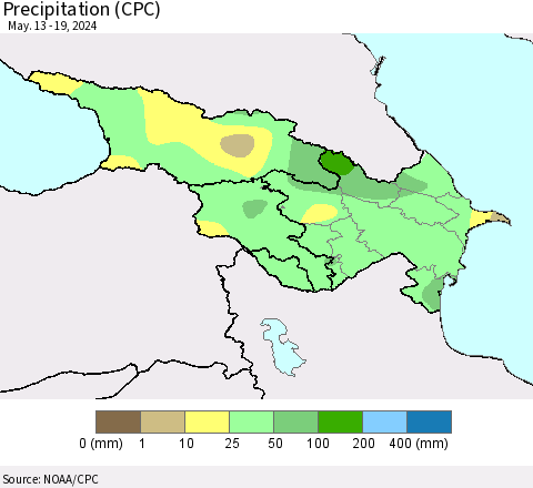 Azerbaijan, Armenia and Georgia Precipitation (CPC) Thematic Map For 5/13/2024 - 5/19/2024