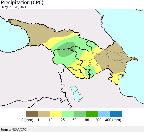 Azerbaijan, Armenia and Georgia Precipitation (CPC) Thematic Map For 5/20/2024 - 5/26/2024