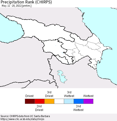 Azerbaijan, Armenia and Georgia Precipitation Rank since 1981 (CHIRPS) Thematic Map For 5/11/2022 - 5/20/2022
