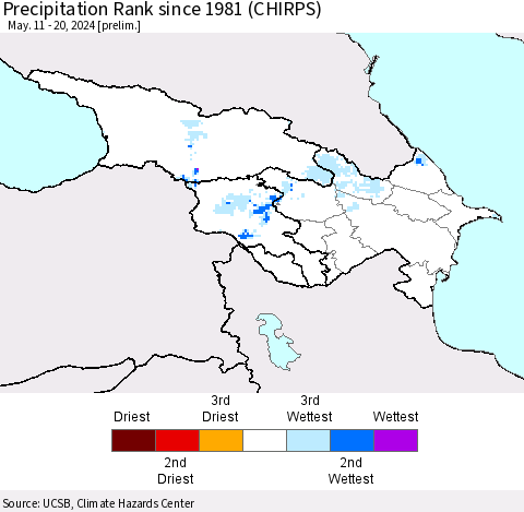 Azerbaijan, Armenia and Georgia Precipitation Rank since 1981 (CHIRPS) Thematic Map For 5/11/2024 - 5/20/2024