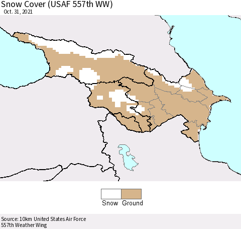 Azerbaijan, Armenia and Georgia Snow Cover (USAF 557th WW) Thematic Map For 10/25/2021 - 10/31/2021