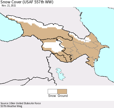 Azerbaijan, Armenia and Georgia Snow Cover (USAF 557th WW) Thematic Map For 11/15/2021 - 11/21/2021