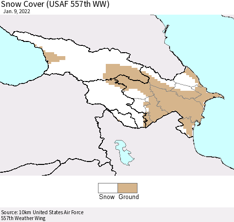 Azerbaijan, Armenia and Georgia Snow Cover (USAF 557th WW) Thematic Map For 1/3/2022 - 1/9/2022