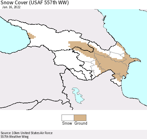 Azerbaijan, Armenia and Georgia Snow Cover (USAF 557th WW) Thematic Map For 1/10/2022 - 1/16/2022