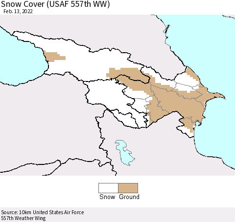 Azerbaijan, Armenia and Georgia Snow Cover (USAF 557th WW) Thematic Map For 2/7/2022 - 2/13/2022