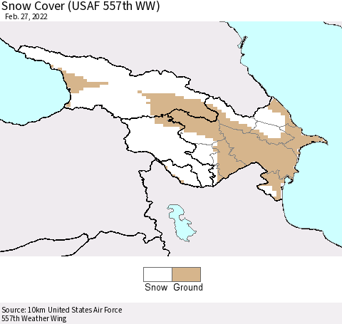 Azerbaijan, Armenia and Georgia Snow Cover (USAF 557th WW) Thematic Map For 2/21/2022 - 2/27/2022