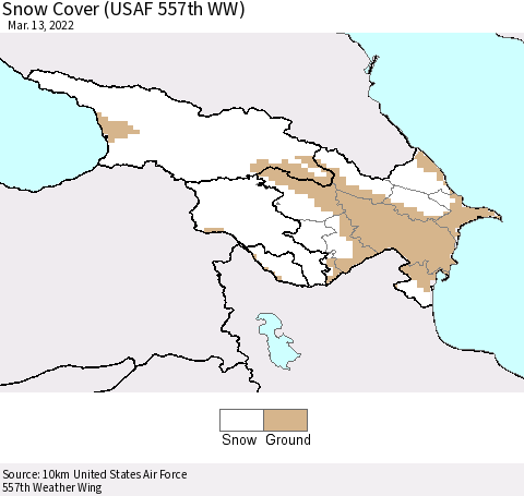 Azerbaijan, Armenia and Georgia Snow Cover (USAF 557th WW) Thematic Map For 3/7/2022 - 3/13/2022