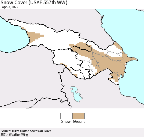 Azerbaijan, Armenia and Georgia Snow Cover (USAF 557th WW) Thematic Map For 3/28/2022 - 4/3/2022
