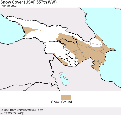 Azerbaijan, Armenia and Georgia Snow Cover (USAF 557th WW) Thematic Map For 4/4/2022 - 4/10/2022