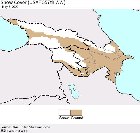 Azerbaijan, Armenia and Georgia Snow Cover (USAF 557th WW) Thematic Map For 5/2/2022 - 5/8/2022