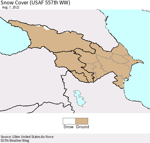 Azerbaijan, Armenia and Georgia Snow Cover (USAF 557th WW) Thematic Map For 8/1/2022 - 8/7/2022