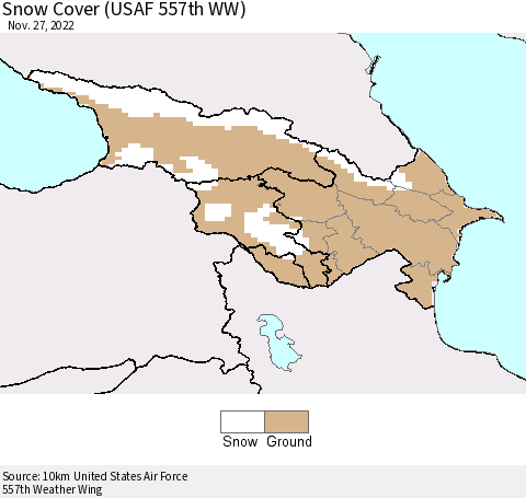 Azerbaijan, Armenia and Georgia Snow Cover (USAF 557th WW) Thematic Map For 11/21/2022 - 11/27/2022