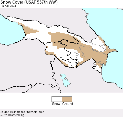 Azerbaijan, Armenia and Georgia Snow Cover (USAF 557th WW) Thematic Map For 1/2/2023 - 1/8/2023