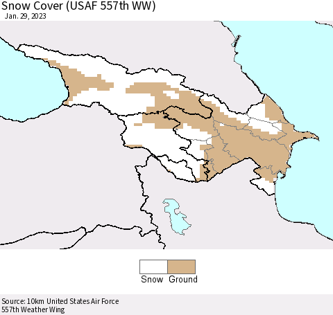 Azerbaijan, Armenia and Georgia Snow Cover (USAF 557th WW) Thematic Map For 1/23/2023 - 1/29/2023
