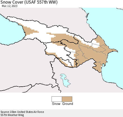 Azerbaijan, Armenia and Georgia Snow Cover (USAF 557th WW) Thematic Map For 3/6/2023 - 3/12/2023