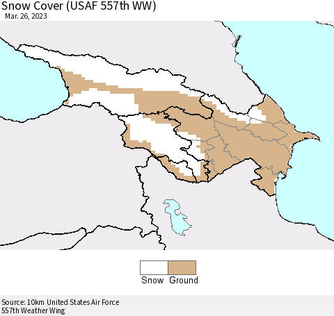 Azerbaijan, Armenia and Georgia Snow Cover (USAF 557th WW) Thematic Map For 3/20/2023 - 3/26/2023