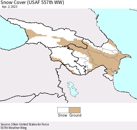 Azerbaijan, Armenia and Georgia Snow Cover (USAF 557th WW) Thematic Map For 3/27/2023 - 4/2/2023