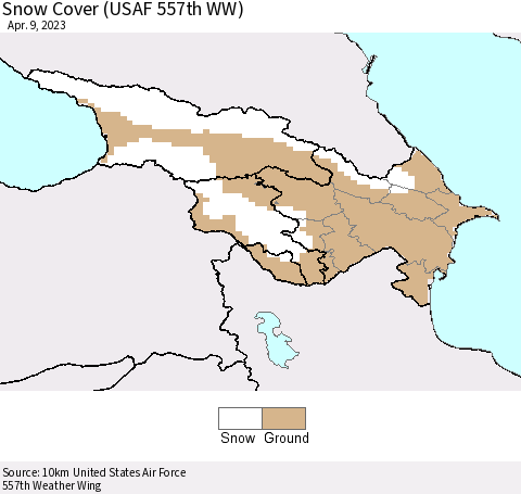 Azerbaijan, Armenia and Georgia Snow Cover (USAF 557th WW) Thematic Map For 4/3/2023 - 4/9/2023