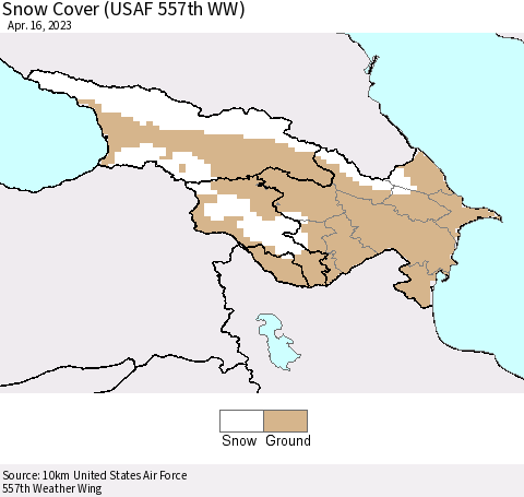 Azerbaijan, Armenia and Georgia Snow Cover (USAF 557th WW) Thematic Map For 4/10/2023 - 4/16/2023
