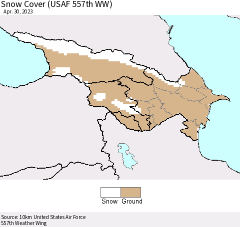 Azerbaijan, Armenia and Georgia Snow Cover (USAF 557th WW) Thematic Map For 4/24/2023 - 4/30/2023