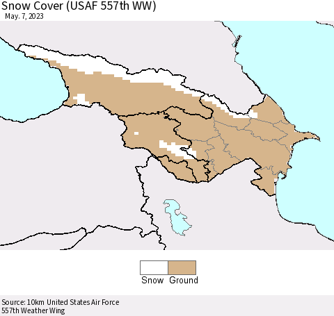 Azerbaijan, Armenia and Georgia Snow Cover (USAF 557th WW) Thematic Map For 5/1/2023 - 5/7/2023