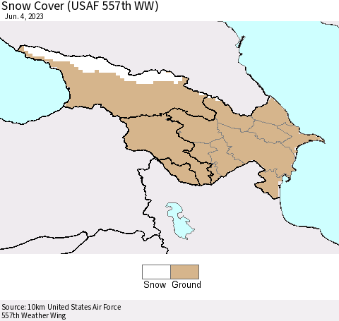Azerbaijan, Armenia and Georgia Snow Cover (USAF 557th WW) Thematic Map For 5/29/2023 - 6/4/2023