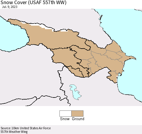 Azerbaijan, Armenia and Georgia Snow Cover (USAF 557th WW) Thematic Map For 7/3/2023 - 7/9/2023