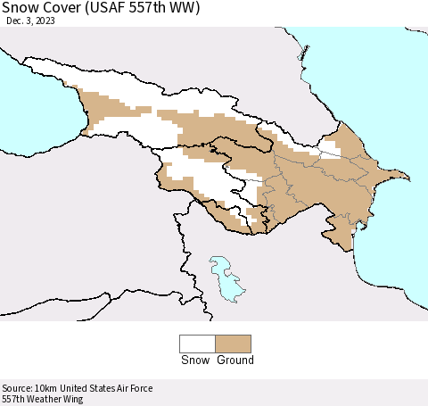 Azerbaijan, Armenia and Georgia Snow Cover (USAF 557th WW) Thematic Map For 11/27/2023 - 12/3/2023