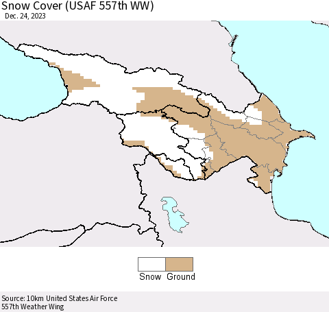 Azerbaijan, Armenia and Georgia Snow Cover (USAF 557th WW) Thematic Map For 12/18/2023 - 12/24/2023