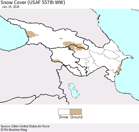 Azerbaijan, Armenia and Georgia Snow Cover (USAF 557th WW) Thematic Map For 1/8/2024 - 1/14/2024