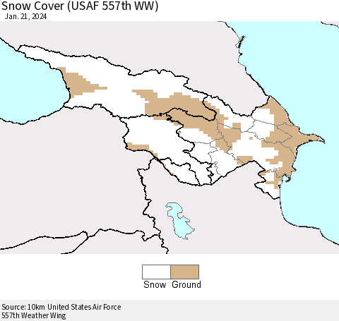 Azerbaijan, Armenia and Georgia Snow Cover (USAF 557th WW) Thematic Map For 1/15/2024 - 1/21/2024