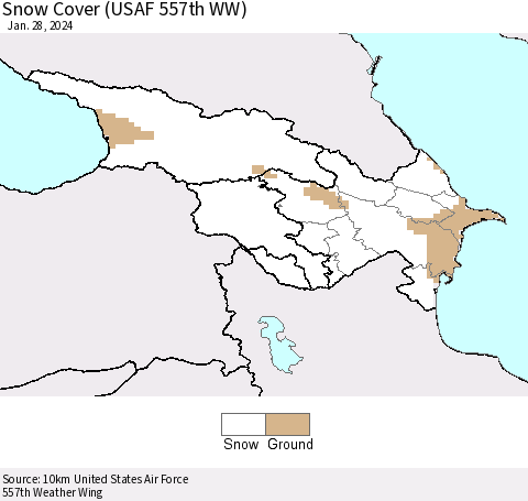Azerbaijan, Armenia and Georgia Snow Cover (USAF 557th WW) Thematic Map For 1/22/2024 - 1/28/2024