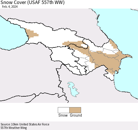 Azerbaijan, Armenia and Georgia Snow Cover (USAF 557th WW) Thematic Map For 1/29/2024 - 2/4/2024