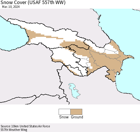 Azerbaijan, Armenia and Georgia Snow Cover (USAF 557th WW) Thematic Map For 3/4/2024 - 3/10/2024