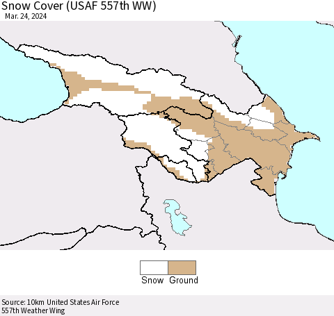 Azerbaijan, Armenia and Georgia Snow Cover (USAF 557th WW) Thematic Map For 3/18/2024 - 3/24/2024
