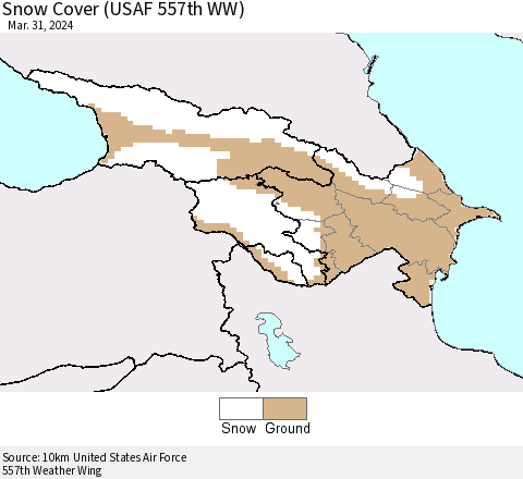 Azerbaijan, Armenia and Georgia Snow Cover (USAF 557th WW) Thematic Map For 3/25/2024 - 3/31/2024
