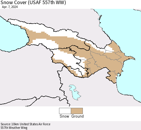 Azerbaijan, Armenia and Georgia Snow Cover (USAF 557th WW) Thematic Map For 4/1/2024 - 4/7/2024