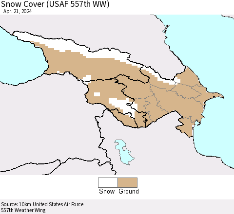 Azerbaijan, Armenia and Georgia Snow Cover (USAF 557th WW) Thematic Map For 4/15/2024 - 4/21/2024