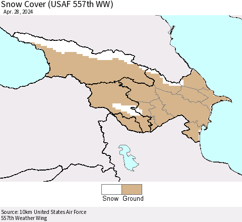 Azerbaijan, Armenia and Georgia Snow Cover (USAF 557th WW) Thematic Map For 4/22/2024 - 4/28/2024