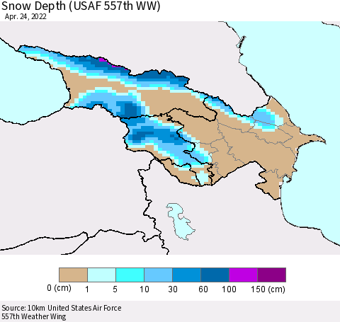 Azerbaijan, Armenia and Georgia Snow Depth (USAF 557th WW) Thematic Map For 4/18/2022 - 4/24/2022