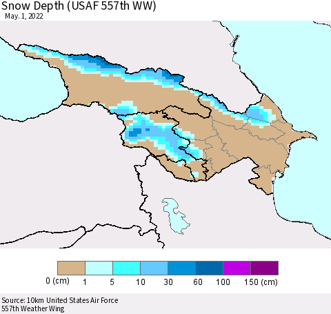 Azerbaijan, Armenia and Georgia Snow Depth (USAF 557th WW) Thematic Map For 4/25/2022 - 5/1/2022