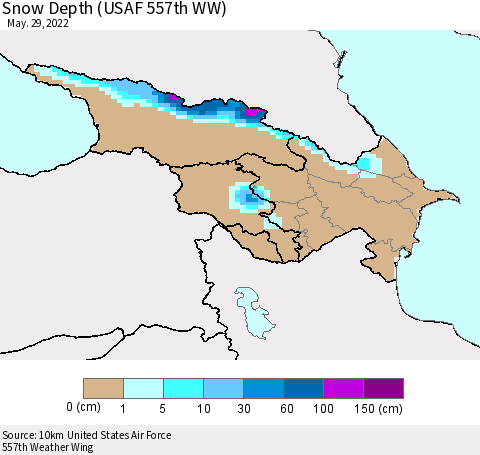 Azerbaijan, Armenia and Georgia Snow Depth (USAF 557th WW) Thematic Map For 5/23/2022 - 5/29/2022