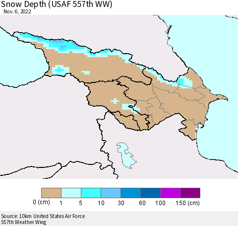 Azerbaijan, Armenia and Georgia Snow Depth (USAF 557th WW) Thematic Map For 10/31/2022 - 11/6/2022