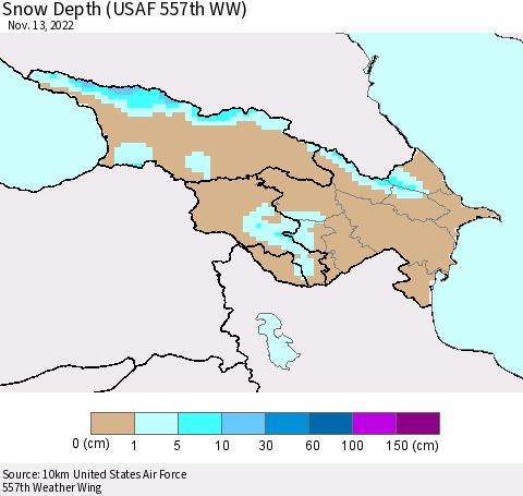 Azerbaijan, Armenia and Georgia Snow Depth (USAF 557th WW) Thematic Map For 11/7/2022 - 11/13/2022
