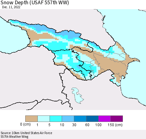 Azerbaijan, Armenia and Georgia Snow Depth (USAF 557th WW) Thematic Map For 12/5/2022 - 12/11/2022