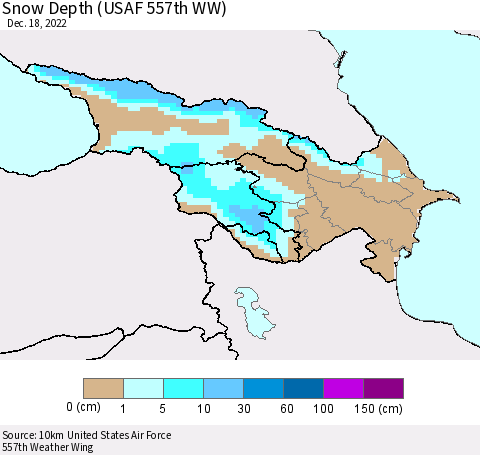 Azerbaijan, Armenia and Georgia Snow Depth (USAF 557th WW) Thematic Map For 12/12/2022 - 12/18/2022